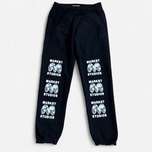 Market Studios Black Sweatpants – Men’s Streetwear, Baggy Logo Joggers